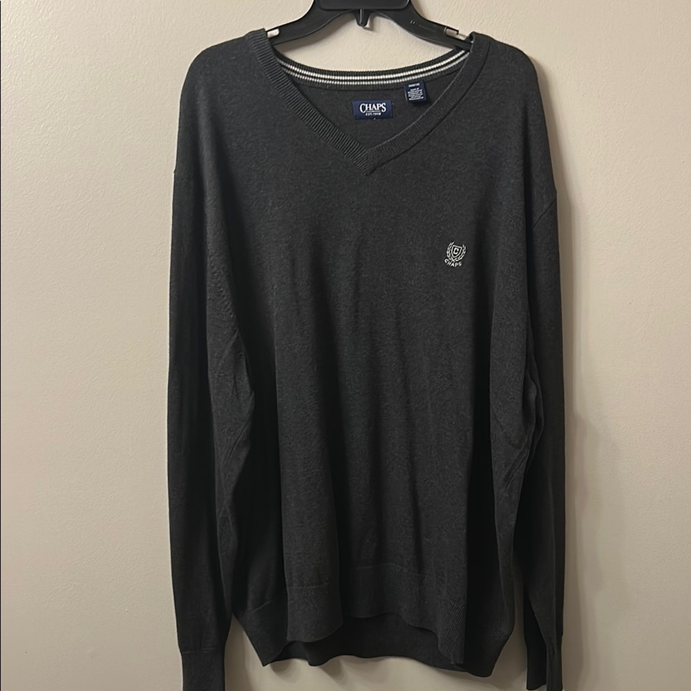 Chaps Charcoal Gray V-Neck Sweater Classic Knit